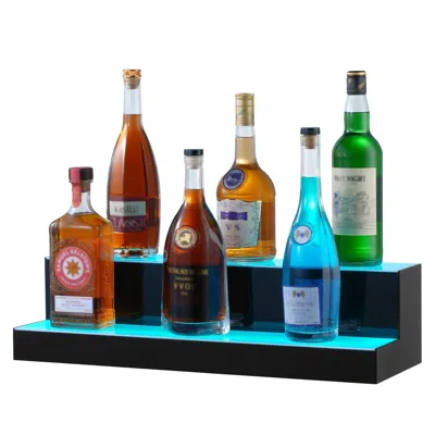 Vvor Led Lighted Liquor Bottle Display, 2 Tiers 24 Inch Commercial Illuminated Home Bar Shelf, 2 Steps Wh In Multi