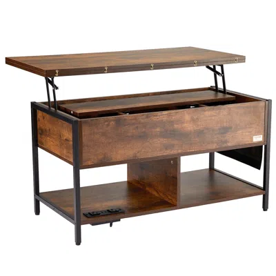 Vvor Lift Top Coffee Table, 39.4 In Rectangle Coffee Table With Extra Storage Pockets, Flipable Coffee Ta In Brown