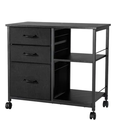 Vvor Metal File Cabinet, Mobile Filing Cabinet With 3 Fabric Drawers And 2 Open Shelves, Wooden Vertical 