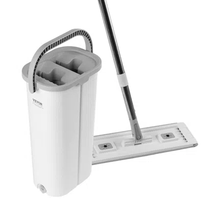 Vvor Mop And Bucket With Wringer Set, Wet & Dry Use, Flat Mop And Bucket System With 3 Washable Microfibe In White
