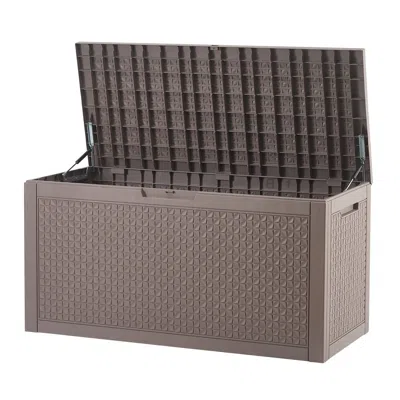 Vvor Outdoor Storage Box, 100 Gallon Resin Deck Box, Backyard Outside Toy And Towel Storage Cabinet Water In Brown