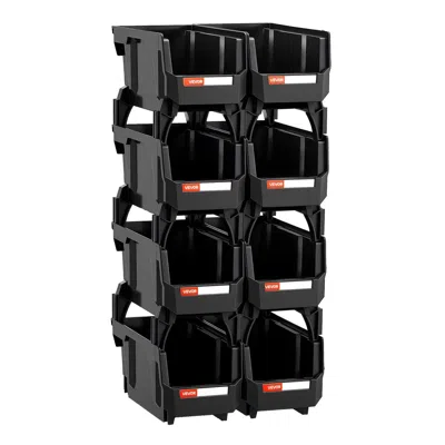 Vvor Plastic Stackable Storage Bins, 10.9 X 5.5 X 5.1 Inch (8 Pack), Plastic Containers For Organizing An In Black