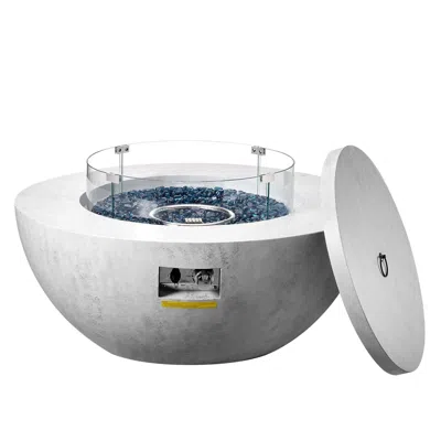 Vvor Propane Fire Pit, Outdoor Concrete Gas Fire Pit, 39 In Tabletop With Lava Rocks, Lid,rain Cover,adju