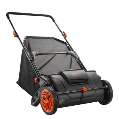 Vvor Push Lawn Sweeper, 21inch Leaf & Grass Collector, Strong Plastic Wheels & Heavy Duty Thickened Steel In Black