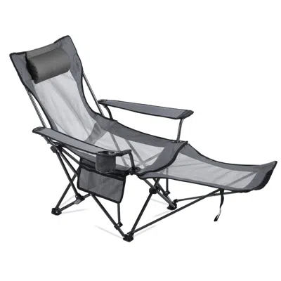 Vvor Reclining Camping Chair, 4 Adjustable Positions, Portable Folding Lounger For Adults, Mesh Beach Cha