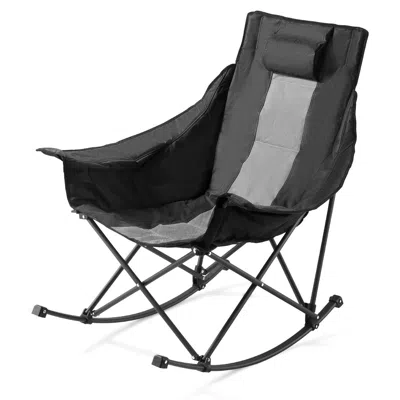 Vvor Rocking Camping Chair, Portable Folding Rocker, Heavy-duty Lawn Chair Recliner With Cupholder & Pock In Black