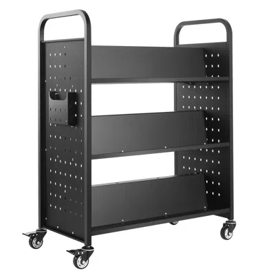 Vvor Rolling Library Book Cart, 330 Lbs Cap., 38.2 X 20.3 X 48.2-inch Library Cart, Double Sided W-shaped In Black