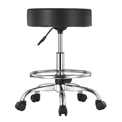 Vvor Rolling Stool With Foot Rest And Wheels, 450 Lbs Weight Capacity Round Rolling Stool Chair, Height A In Black