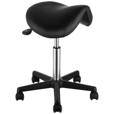 Vvor Saddle Stool With Wheels, 400 Lbs Weight Capacity, Height Adjustable Thickened Pu Leather Swivel Sad In Black
