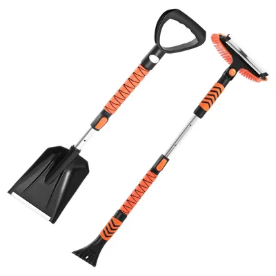 Vvor Snow Shovel And Snow Brush, 42 In Extendable Snows Broom & Ice Scraper With 180° Pivoting Brush Head In Orange