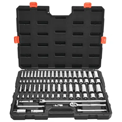 Vvor Socket Set, 76 Pieces, 3/8 Inch Drive Socket And Ratchet Set, Sae And Metric, Deep And Shallow, Mech In Black