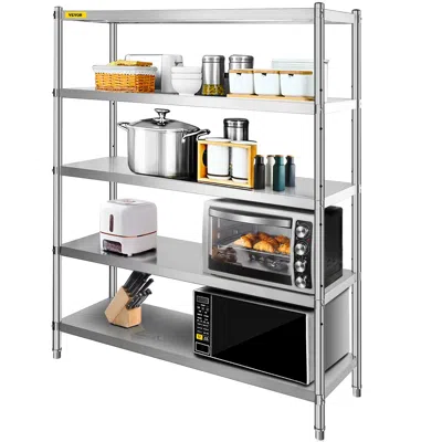 Vvor Stainless Steel Shelving 60x18.5 Inch 5 Tier Adjustable Shelf Storage Unit Stainless Steel Heavy Dut In Silver
