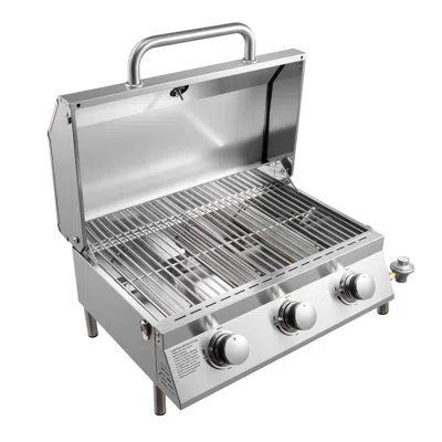 Vvor Tabletop Gas Grill, 3-burner Stainless Steel Portable Propane Grill, With Built-in Thermometer, Trav