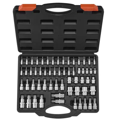 Vvor Torx Bit Socket And External Torx Socket Set, 60-piece T6-t70, Tt6-tt70, Tp8-tp60, E4-e24, S2 Alloy  In Black