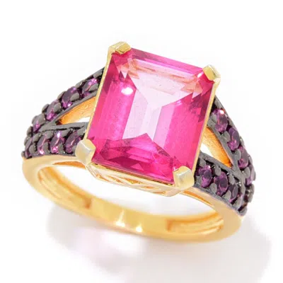 Vw Gems 18k Gold Plated Choice Of 11x9mm Octagon Gemstone Split Shank Ring In Pink
