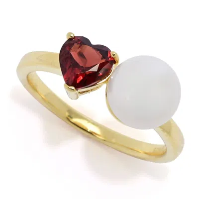 Vw Gems 18k Gold Plated "hollywood" Cultured Pearl & Heart Shape Gem "toi Et Moi" Ring In Multi