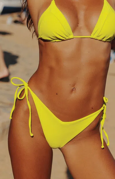 Vyb Women's Love Triangle Ribbed High Cut Side Tie Bikini Bottom In Yellow