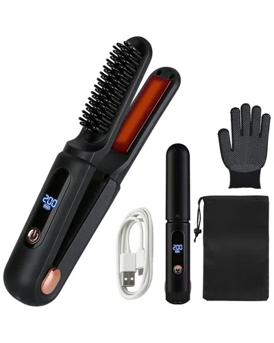 Vysn 2-in-1 Cordless Ceramic Hair Straightener & Brush In Black
