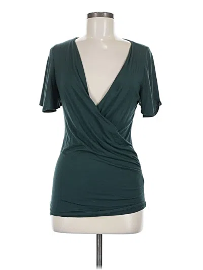 Pre-owned W. By Wantable Short Sleeve Top Teal Plunge Neckline Tops In Blue