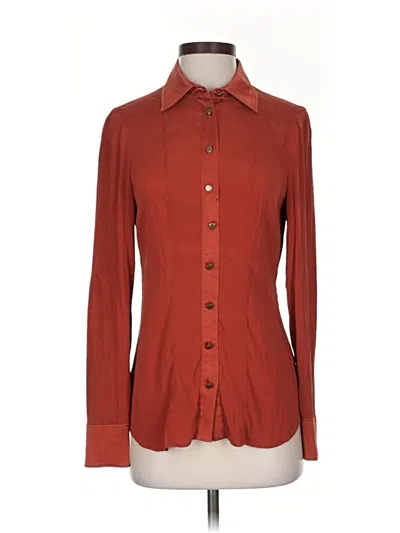 Pre-owned W By Worth Long Sleeve Silk Top Burgundy Collared Neckline Tops