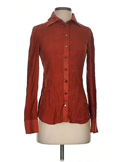 Pre-owned W By Worth Long Sleeve Silk Top Burgundy Collared Neckline Tops
