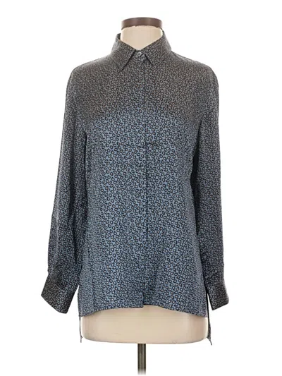 Pre-owned W By Worth Long Sleeve Silk Top Gray Print Pattern Mock Neckline Tops