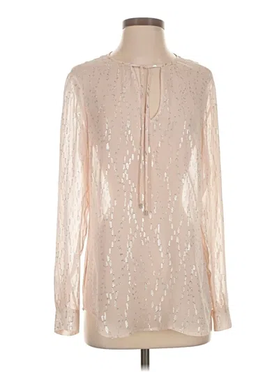 Pre-owned W By Worth Long Sleeve Silk Top Ivory Metallic Pattern Keyhole Neckline Tops