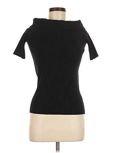 Pre-owned W By Worth Short Sleeve Top Black Mock Neckline Tops
