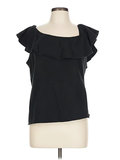 Pre-owned W By Worth Short Sleeve Top Black Ruffles Neckline Tops