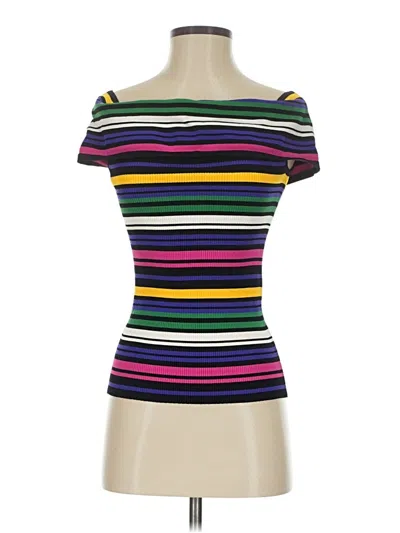 Pre-owned W By Worth Short Sleeve Top Purple Sweetheart Neckline Tops