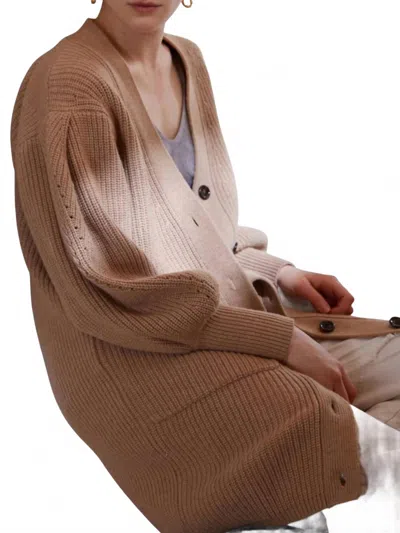 W. Cashmere Evan Puff Sleeve Cardigan In Sand In Brown