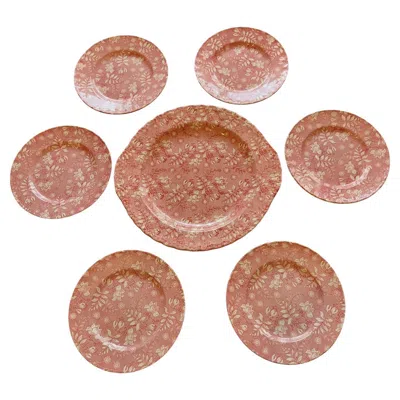 Pre-owned W. H. Grindley & Co. W. H. Grindley Royal Tudor Velvet Dessert Set, Pink Ceramic Plate