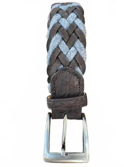 W. Kleinberg Cloth Woven Belt With Sueded Caiman Croc Tabs In Brown & Gray In Multi