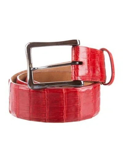 Pre-owned W. Kleinberg Crocodile Belt In Red