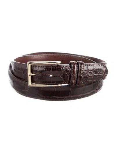 Pre-owned W. Kleinberg Embossed Leather Waist Belt In Brown