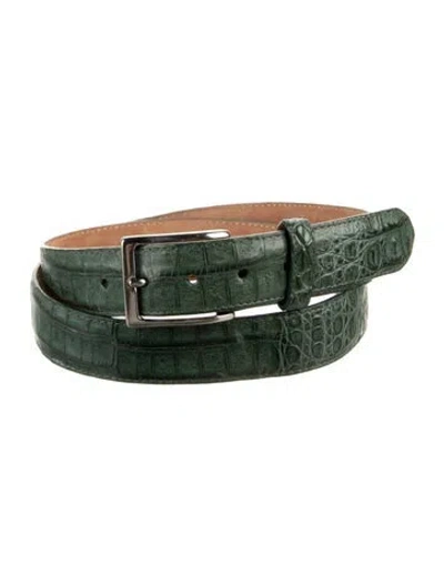 Pre-owned W. Kleinberg Embossed Leather Waist Belt In Green