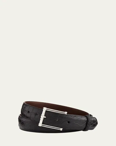 W. Kleinberg Matte Alligator Belt With Sterling Silver Buckle (made To Order) In Black