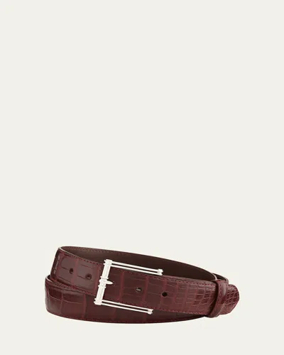 W. Kleinberg Matte Alligator Belt With Sterling Silver Buckle (made To Order) In Burgundy