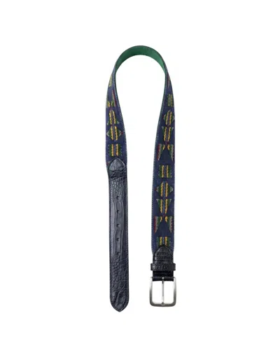 W. Kleinberg Men's Aztec Needlepoint Belt In Blue In Multi