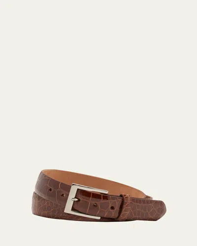 W. Kleinberg Men's Glazed Alligator Belt In Tan
