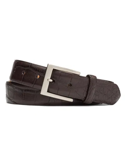 W. Kleinberg Men's Glazed Alligator Plated-brass Belt In Black