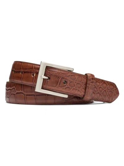 W. Kleinberg Men's Glazed Alligator Plated-brass Belt In Brown