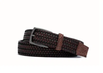 W. Kleinberg Men's Leather Stretch Belt With Croc Tabs And Buckle In Cigar/grey In Multi