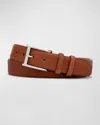 W. Kleinberg Men's Pebbled Bison Leather Belt In Tobacco
