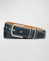 W. Kleinberg Men's South Beach Pebbled Leather Belt In Navy