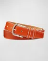 W. Kleinberg Men's South Beach Pebbled Leather Belt In Orange