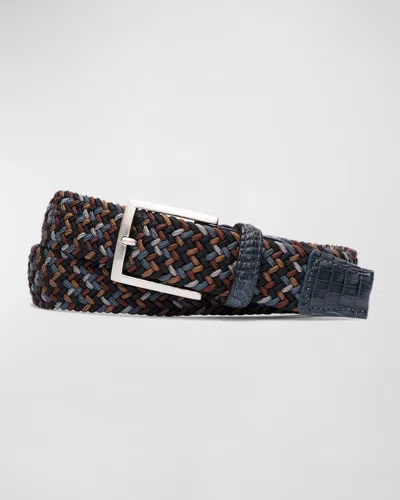 W. Kleinberg Men's Sport Stretch Belt With Crocodile Trim In Riverside