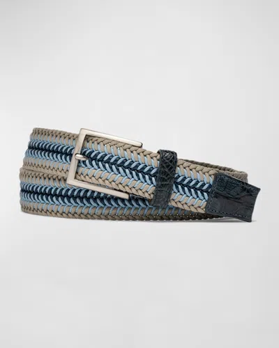 W. Kleinberg Men's Sport Stretch Belt With Crocodile Trim In Shoreline