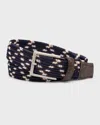 W. Kleinberg Men's Stretch Woven Belt With Alligator Trim