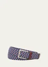 W. Kleinberg Men's Stretch Woven Belt With Alligator Trim In Cabernet